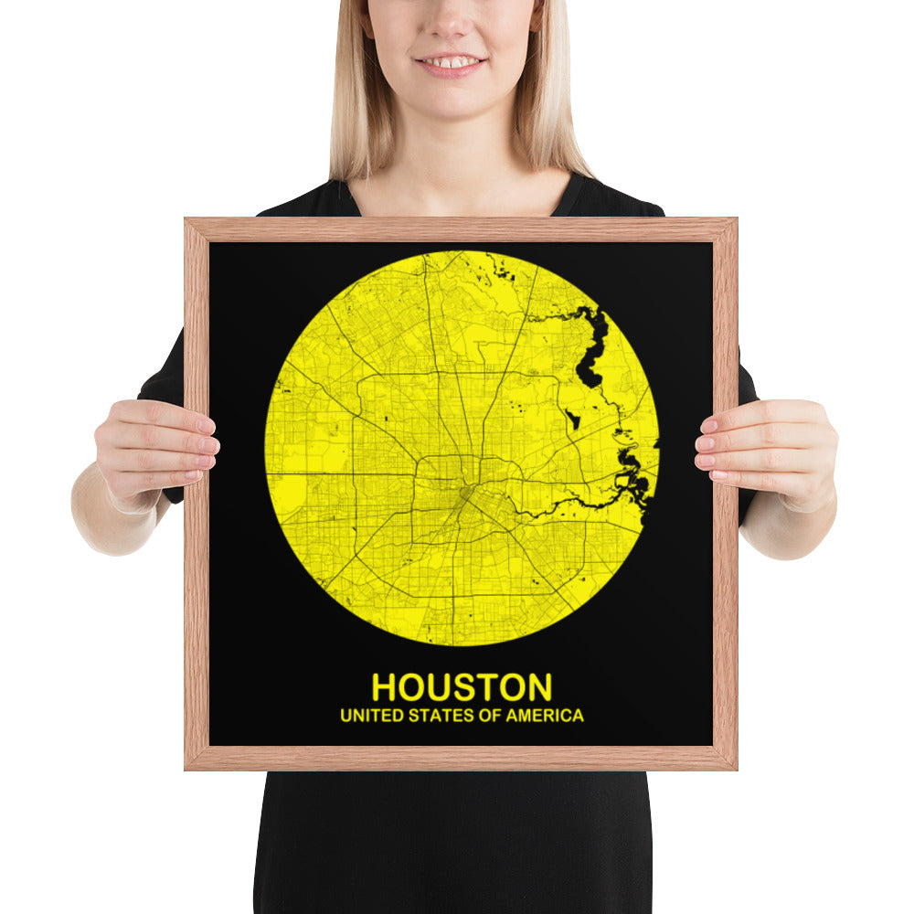 Houston Circular Yellow Framed Map