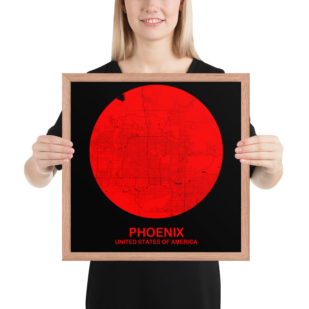 Phoenix Circular Red Framed Map