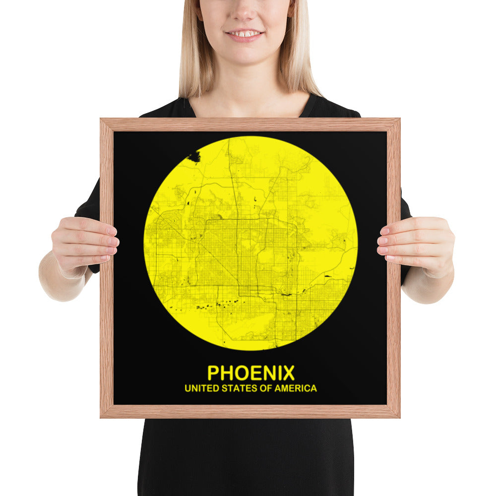 Phoenix Circular Yellow Framed Map