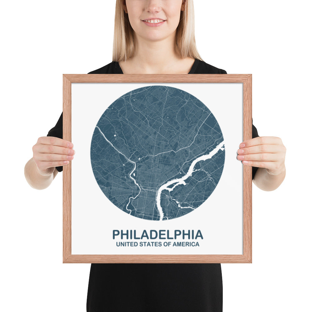 Philadelphia Circular Blue Framed Map