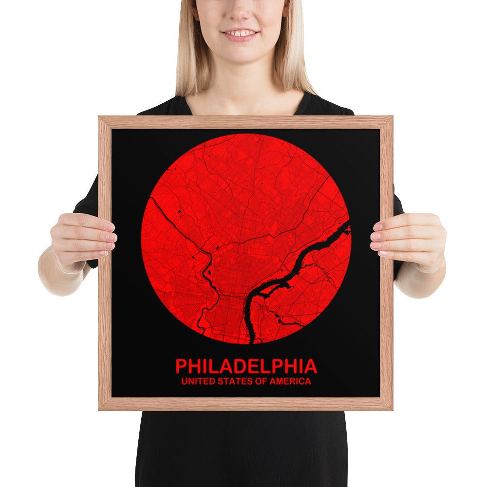 Philadelphia Circular Red Framed Map