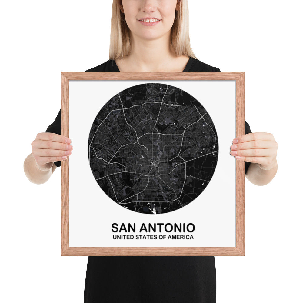 San Antonio Circular Black Framed Map