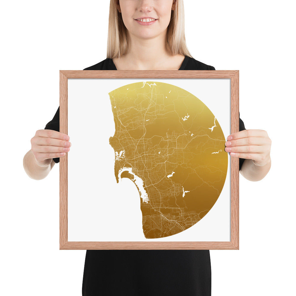 San Diego Gold on White Framed Map