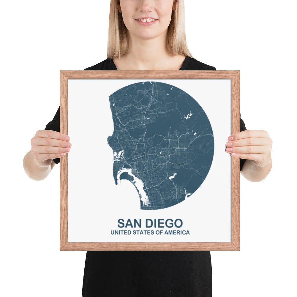 San Diego Circular Blue Framed Map