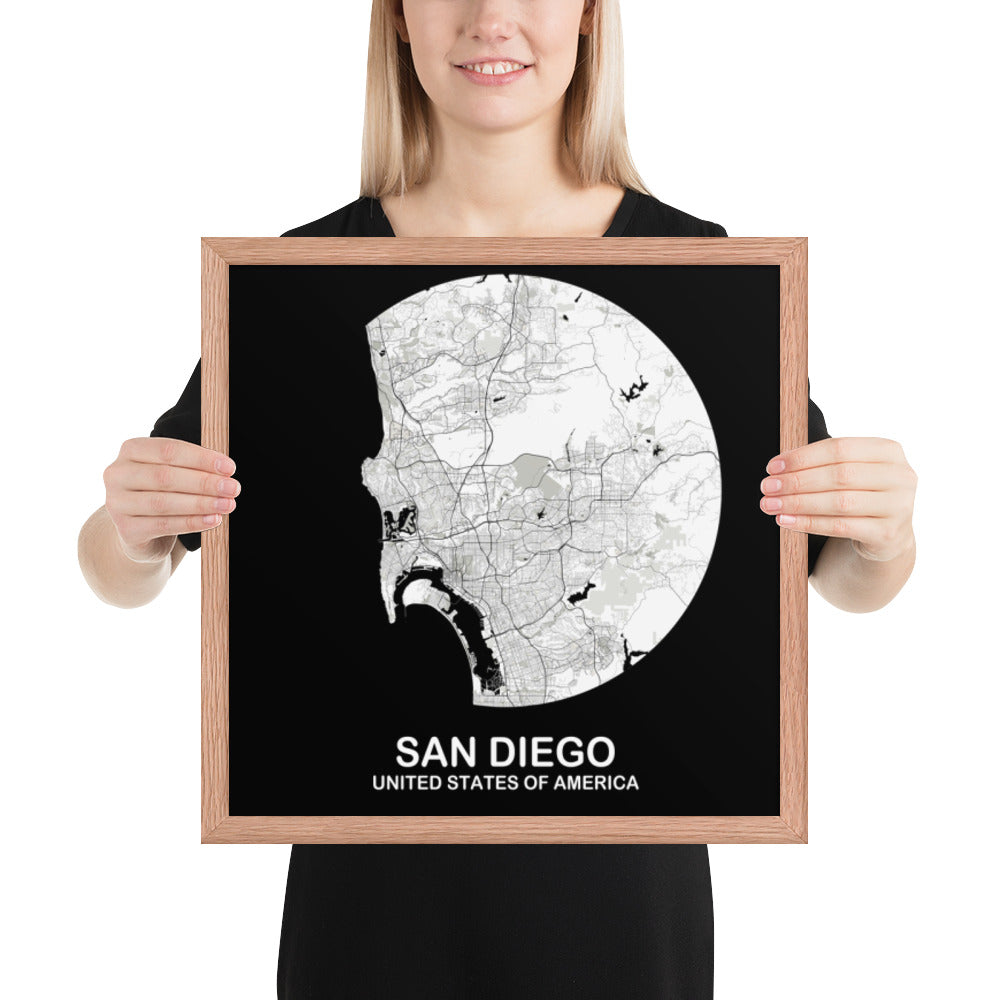 San Diego Circular White Framed Map