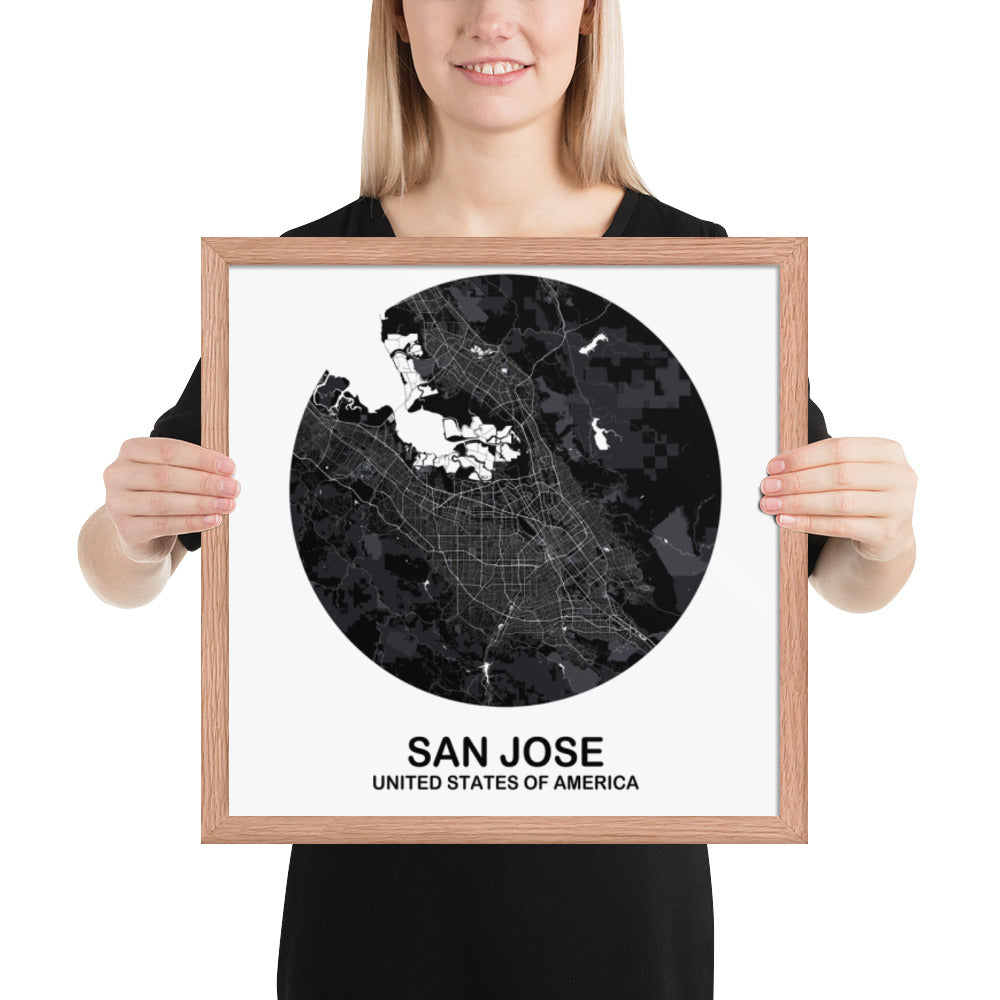 San Jose Circular Black Framed Map