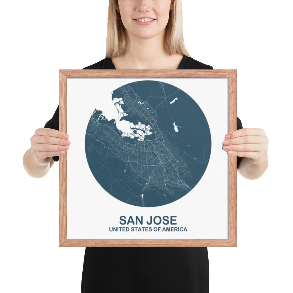 San Jose Circular Blue Framed Map