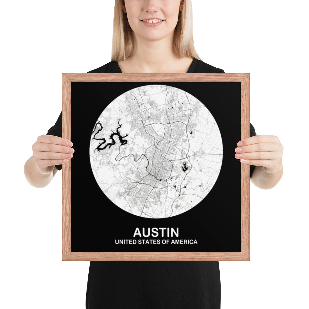 Austin Circular White Framed Map