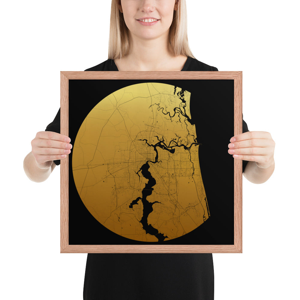 Jacksonville Gold on Black Framed Map