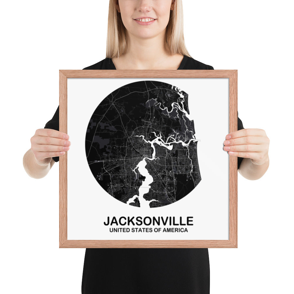 Jacksonville Circular Black Framed Map