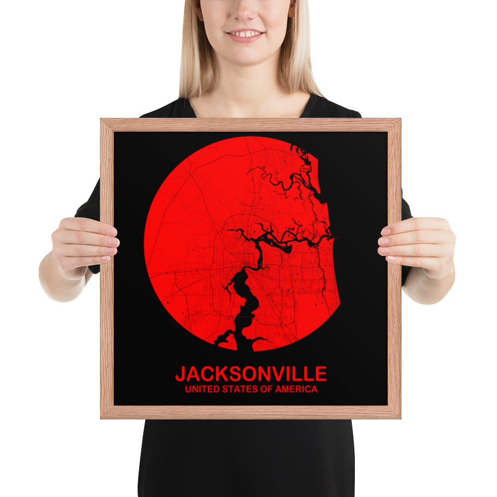 Jacksonville Circular Red Framed Map