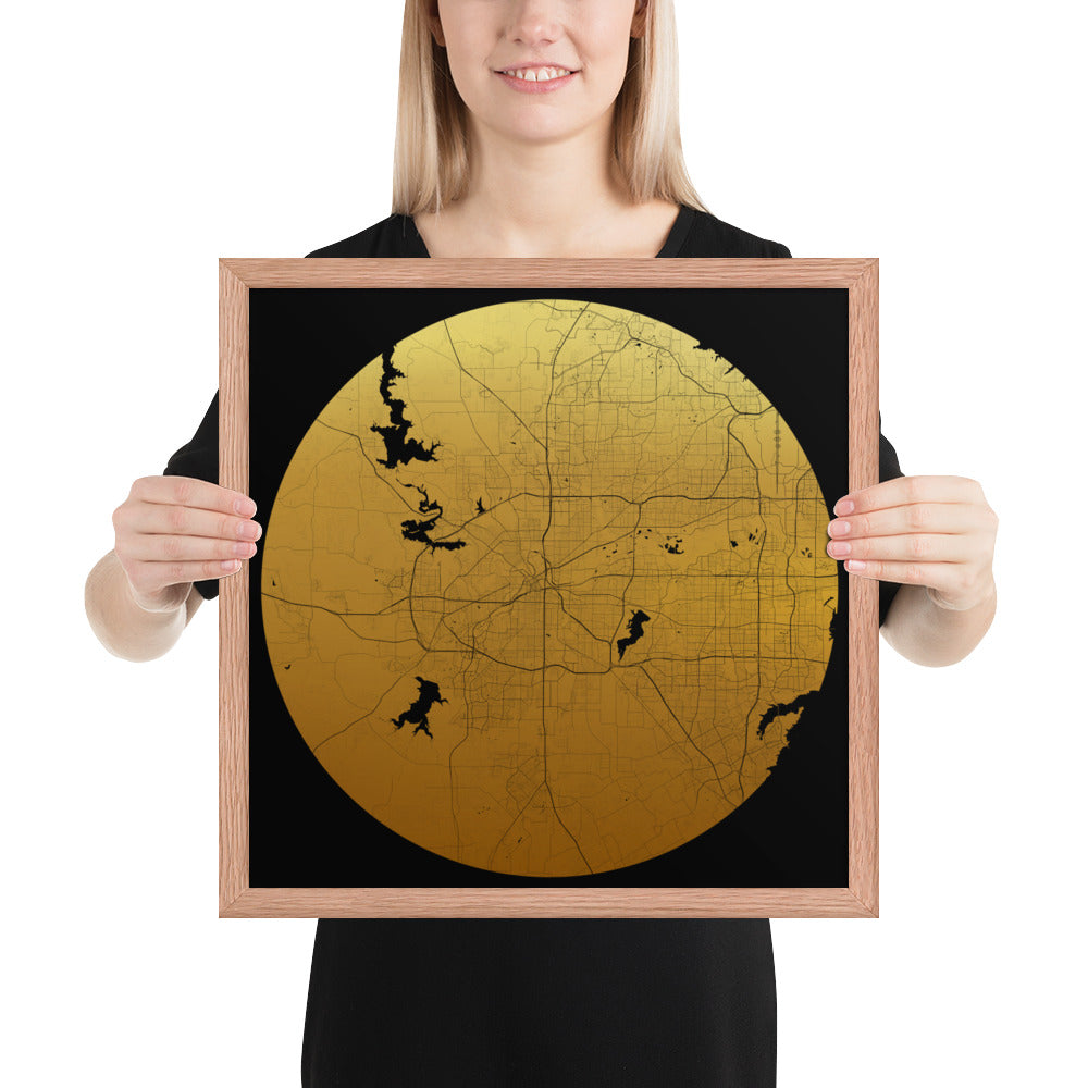 Fort Worth Gold on Black Framed Map