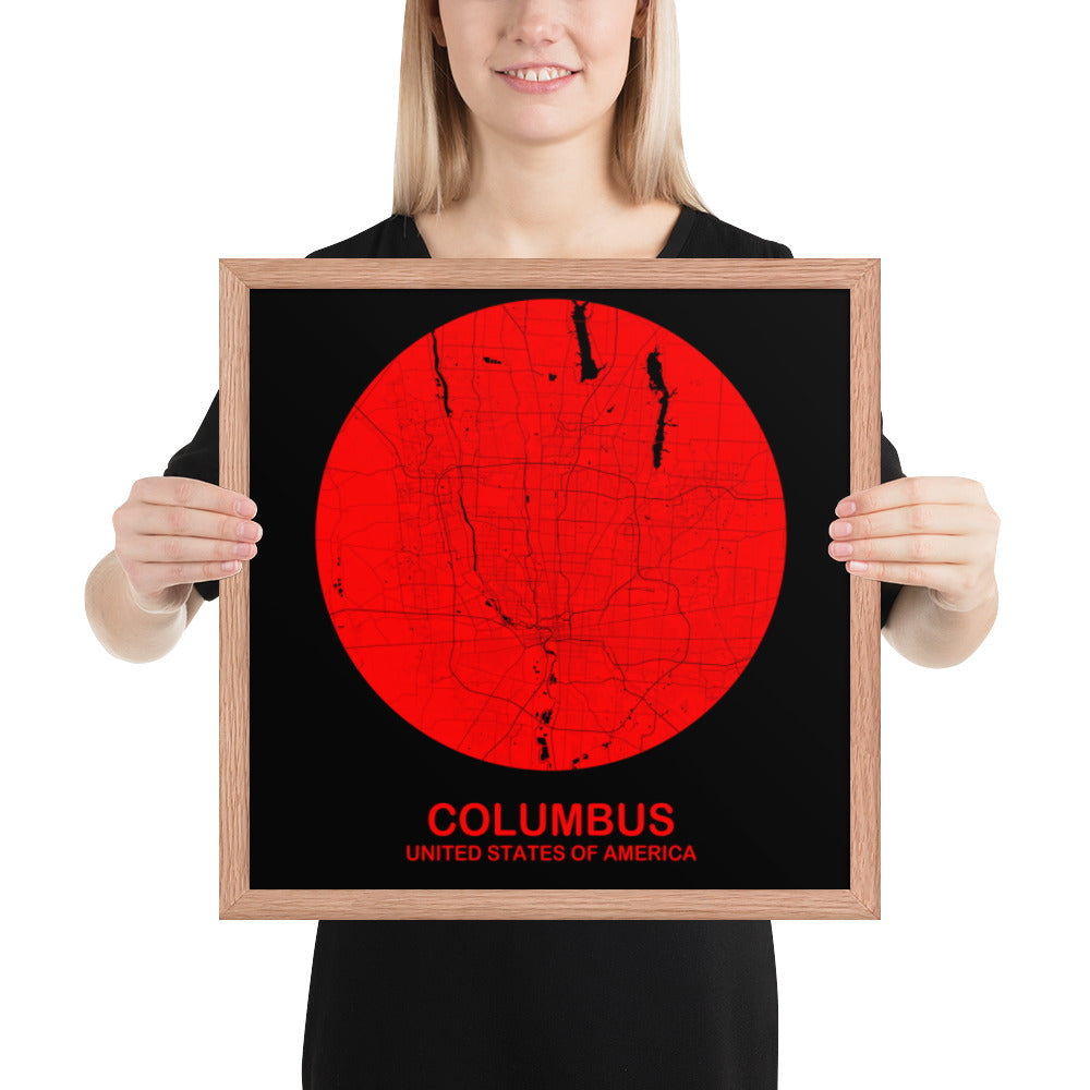 Columbus Circular Red Framed Map