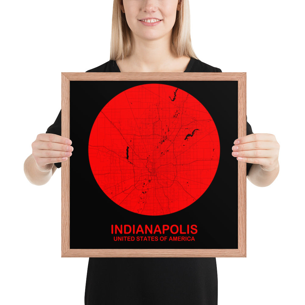 Indianapolis Circular Red Framed Map