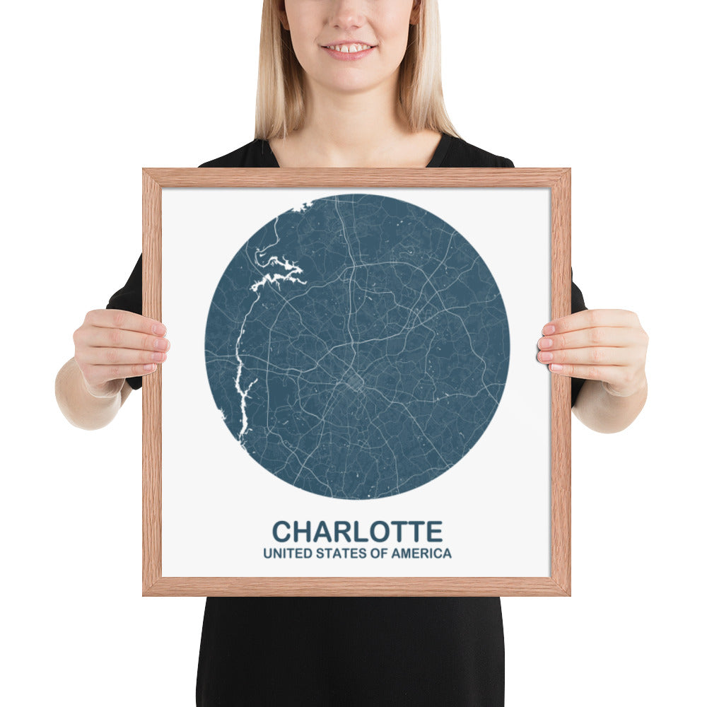 Charlotte Circular Blue Framed Map