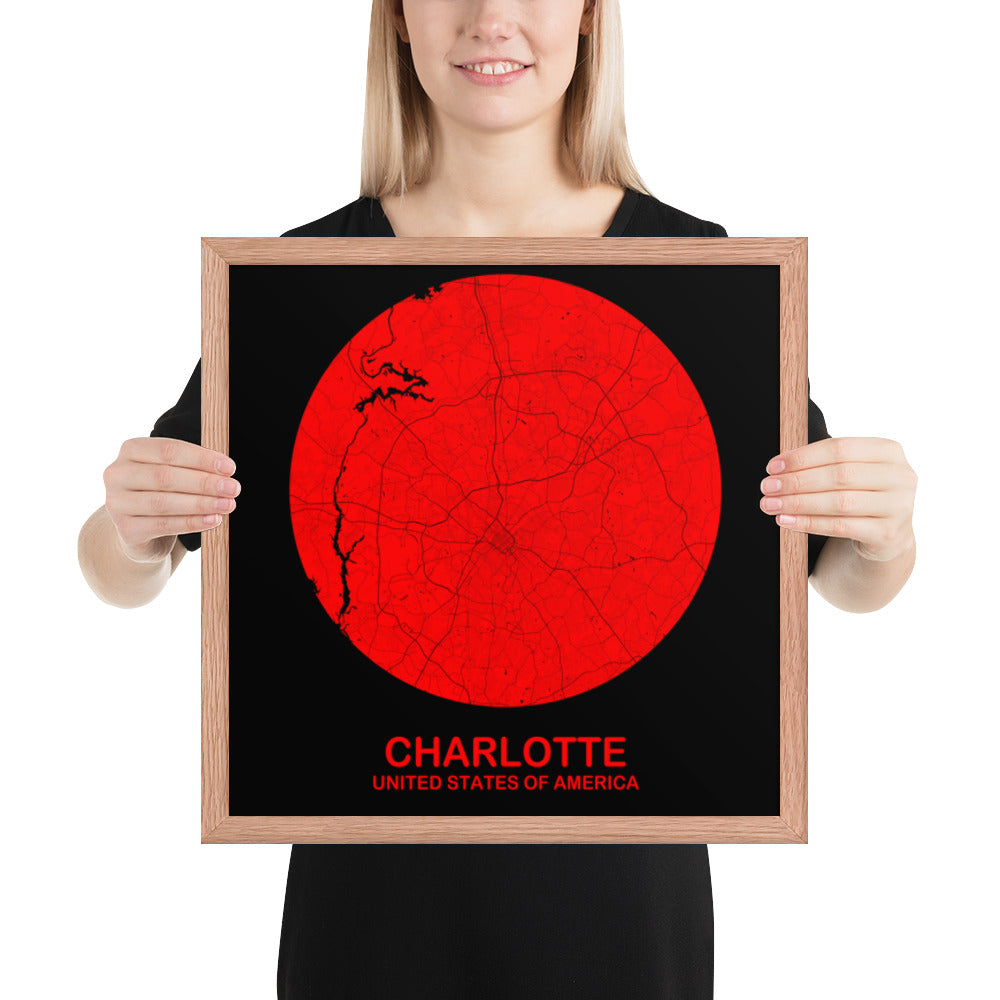 Charlotte Circular Red Framed Map