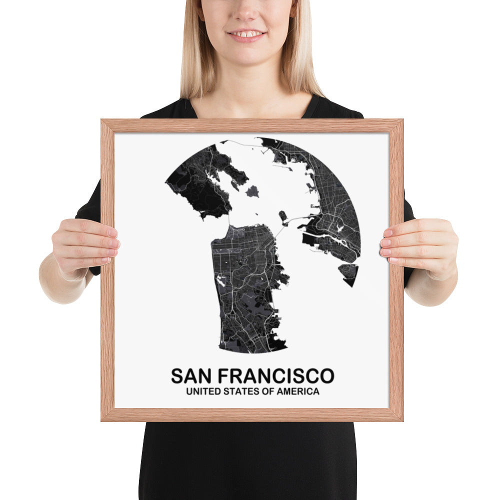 San Francisco Circular Black Framed Map