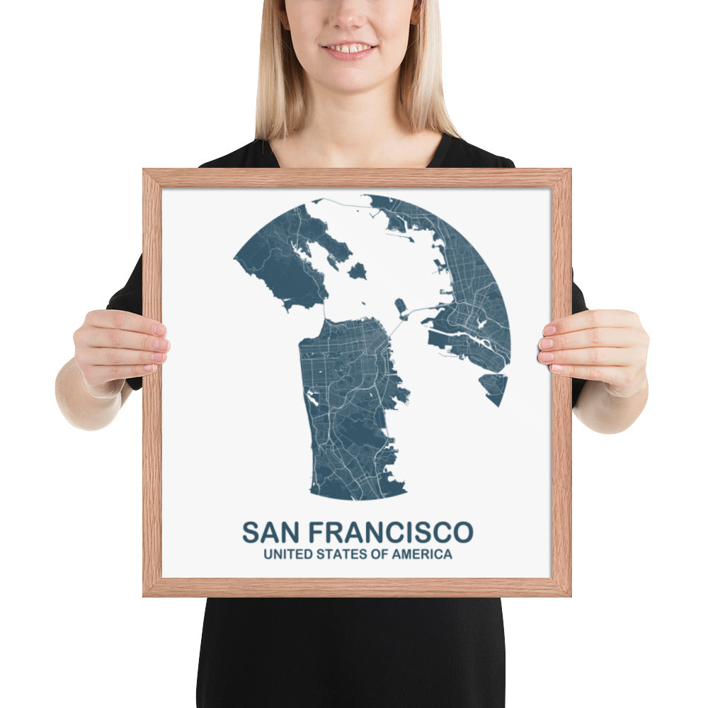 San Francisco Circular Blue Framed Map