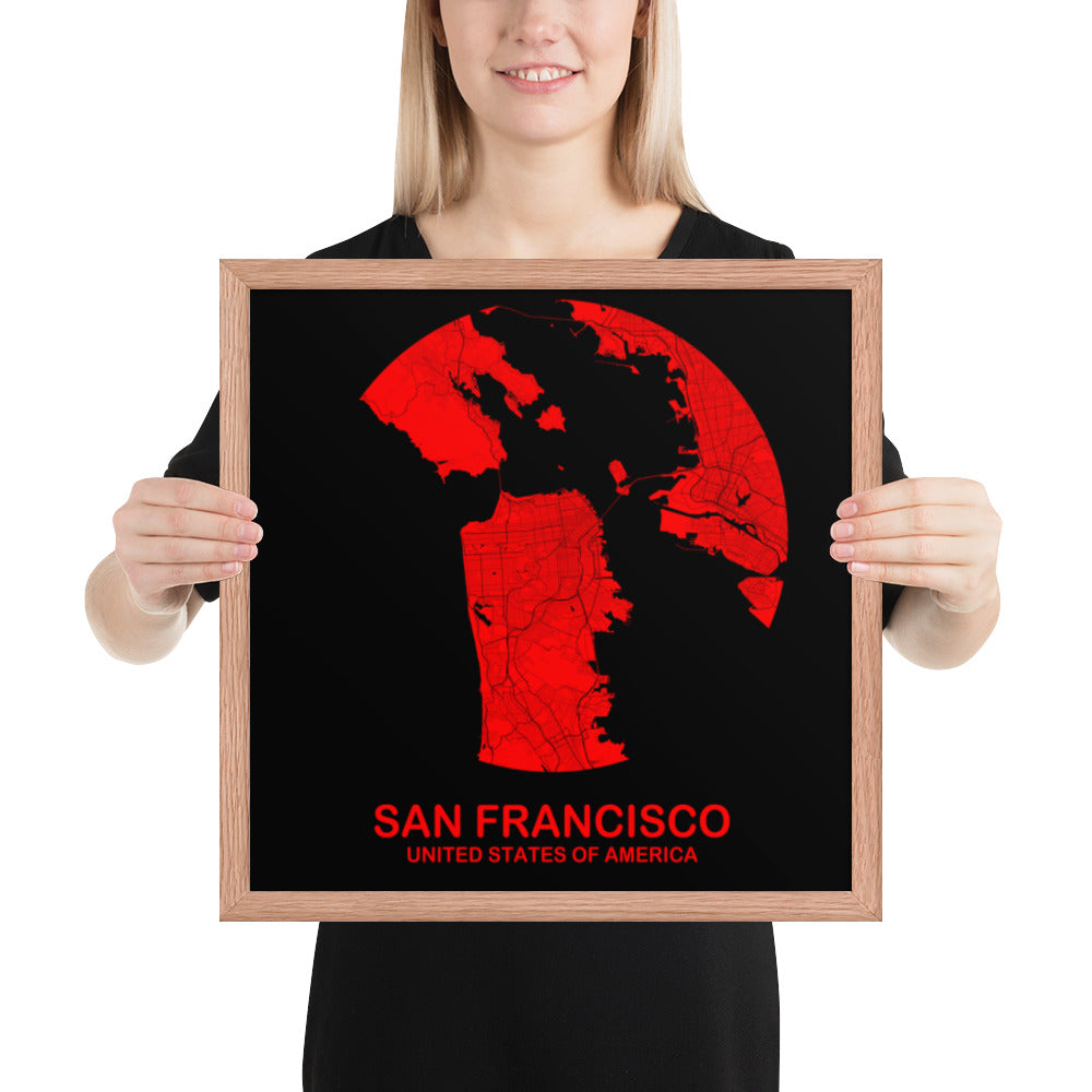 San Francisco Circular Red Framed Map