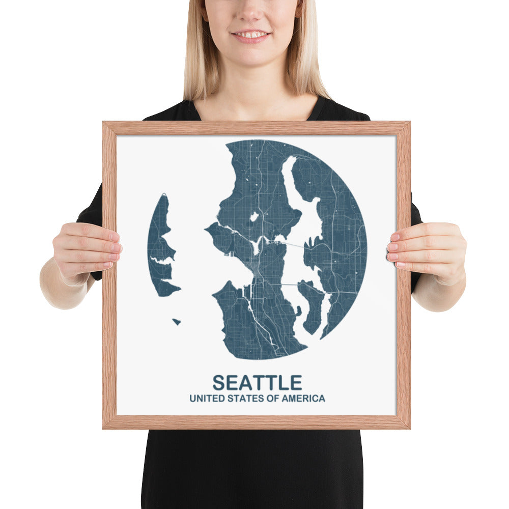 Seattle Circular Blue Framed Map