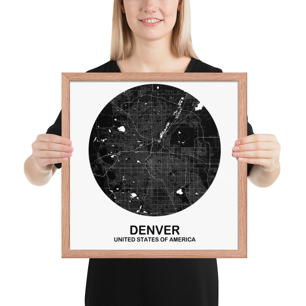 Denver Circular Black Framed Map