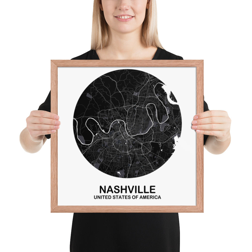 Nashville Circular Black Framed Map