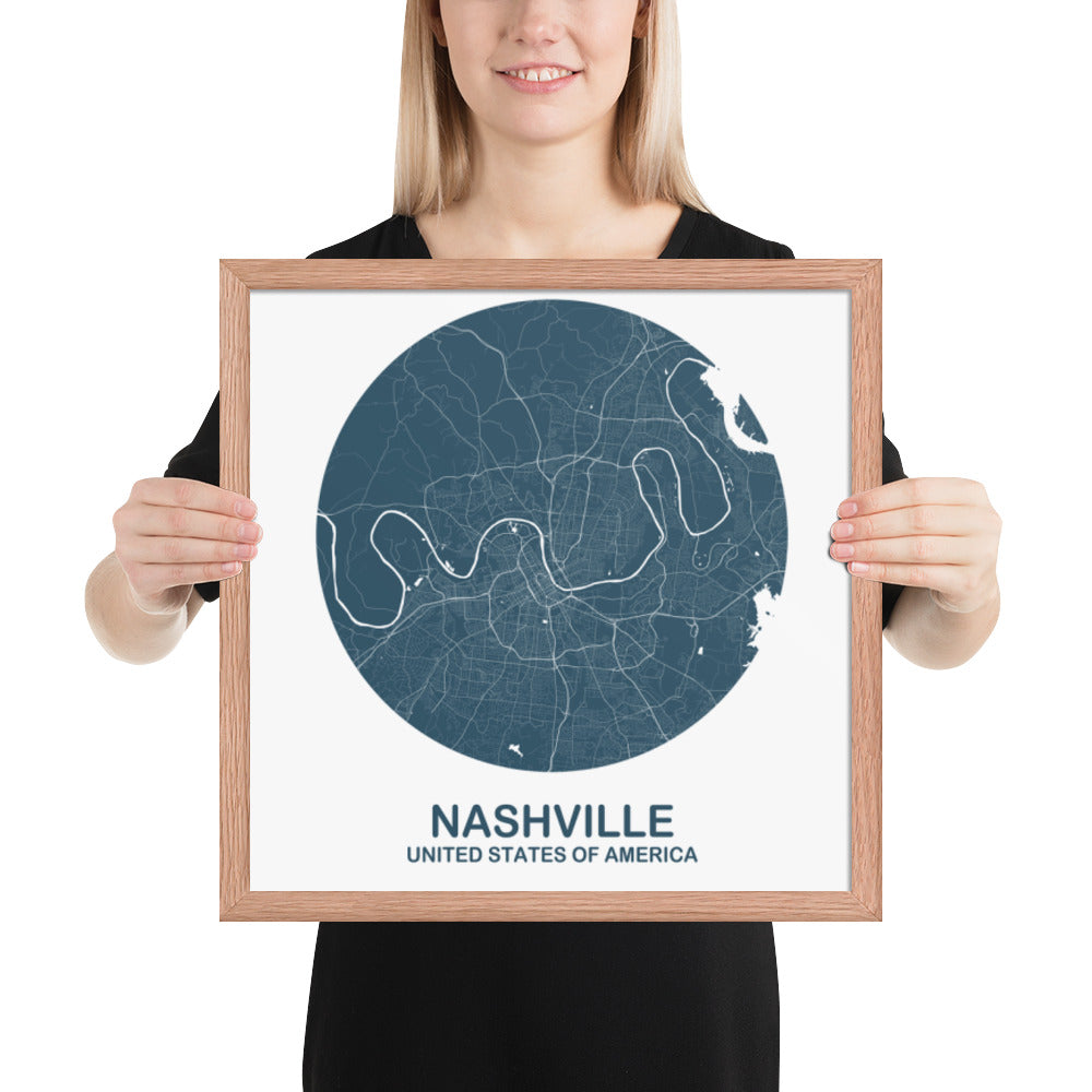 Nashville Circular Blue Framed Map