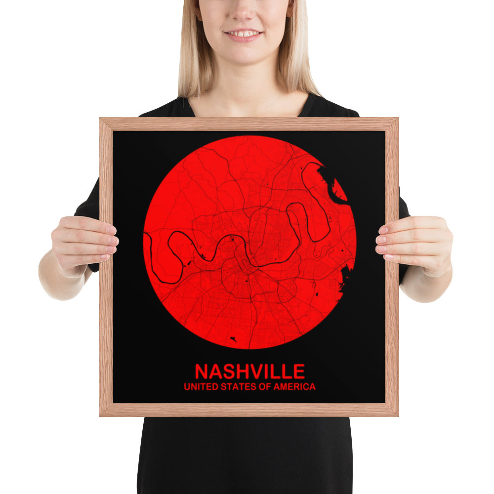 Nashville Circular Red Framed Map