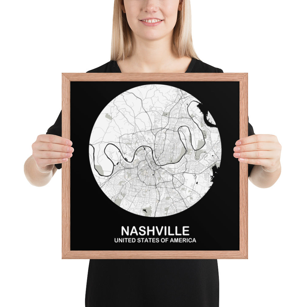 Nashville Circular White Framed Map