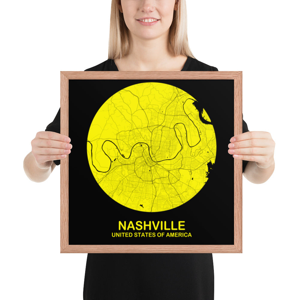 Nashville Circular Yellow Framed Map