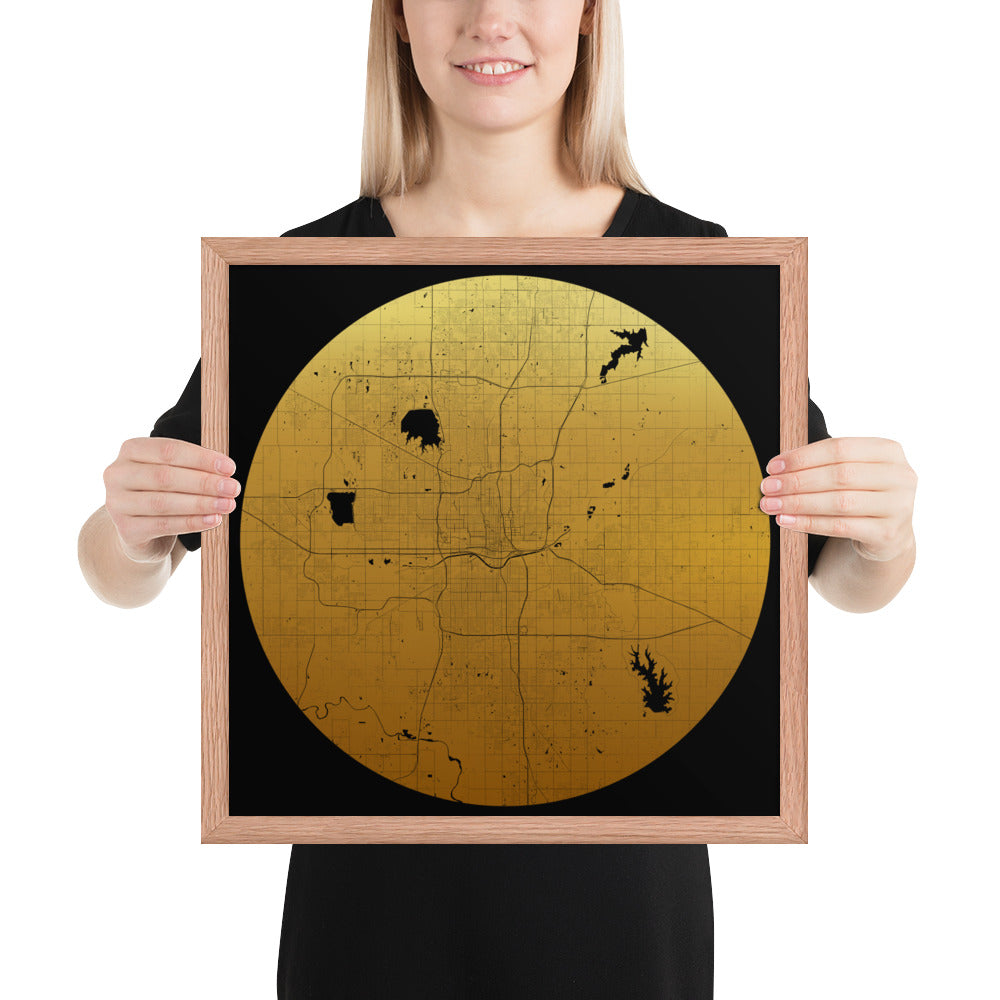 Oklahoma City Gold on Black Framed Map