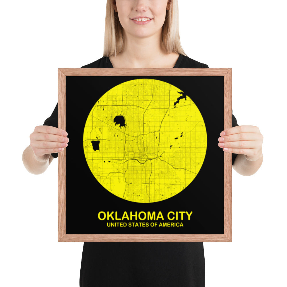 Oklahoma City Circular Yellow Framed Map