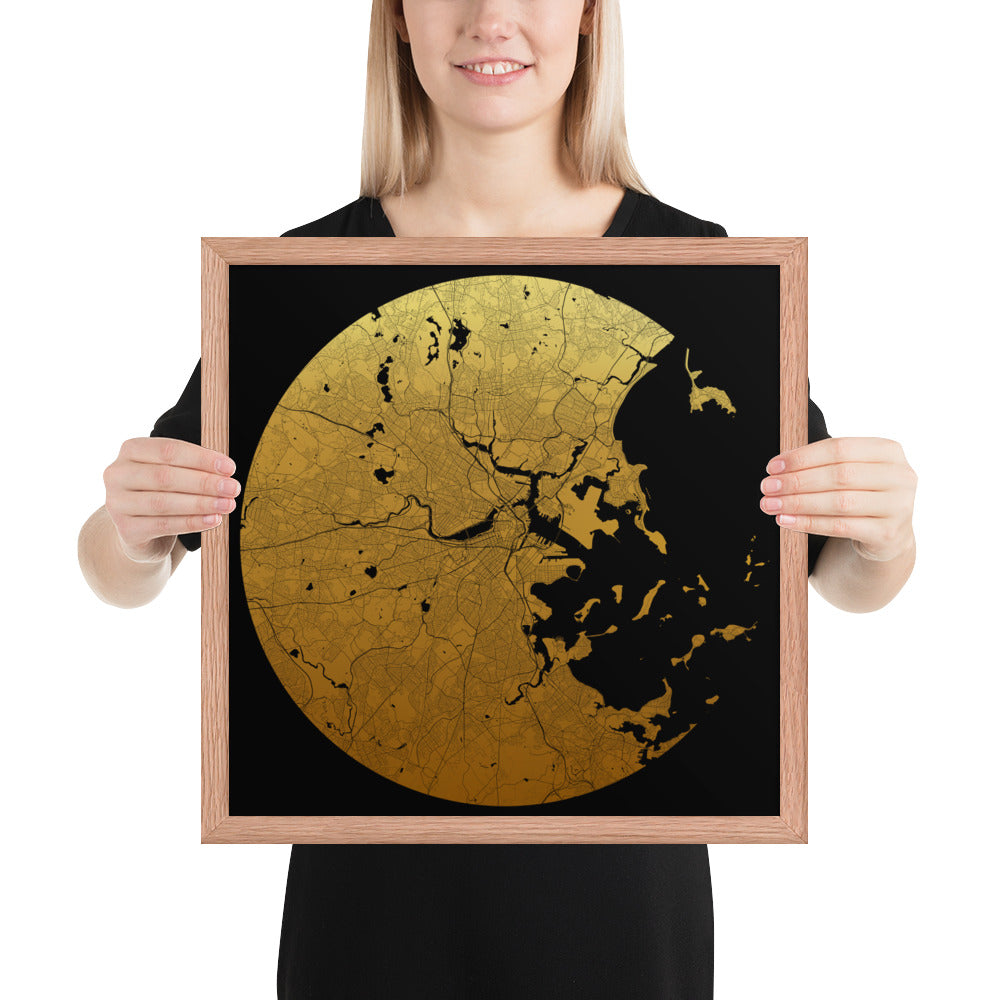 Boston Gold on Black Framed Map