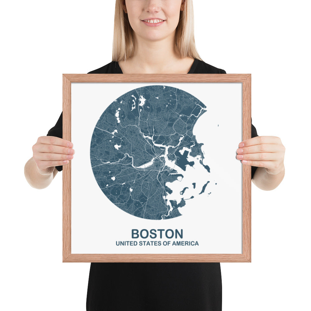 Boston Circular Blue Framed Map