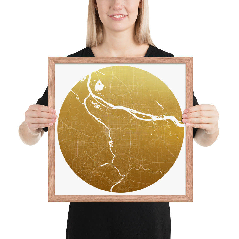 Portland Gold on White Framed Map