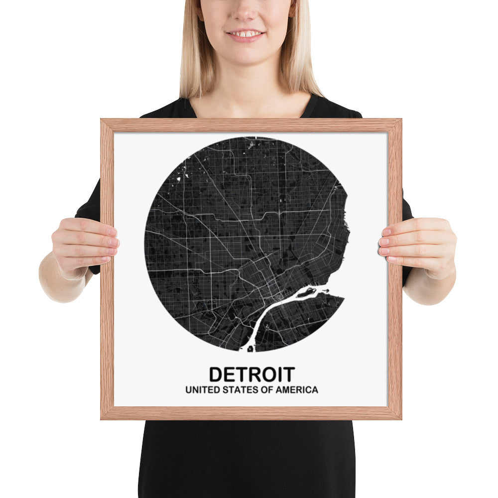 Detroit Circular Black Framed Map