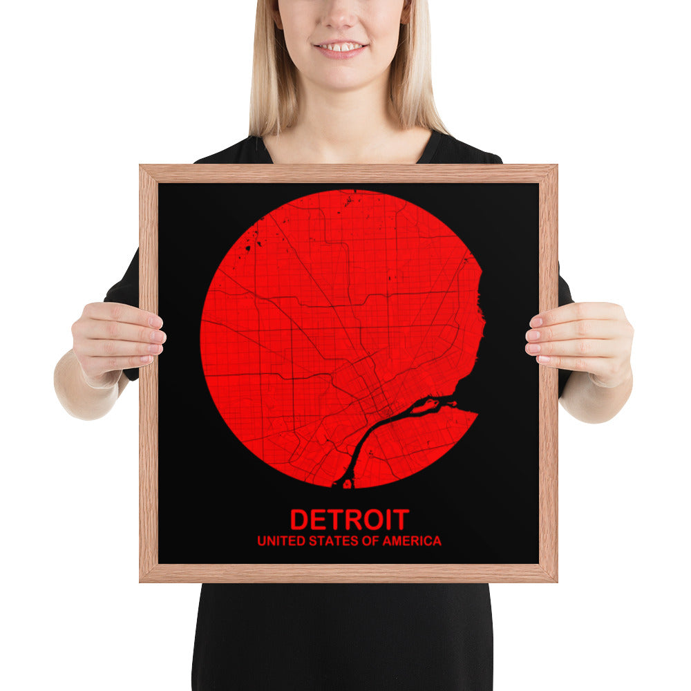 Detroit Circular Red Framed Map