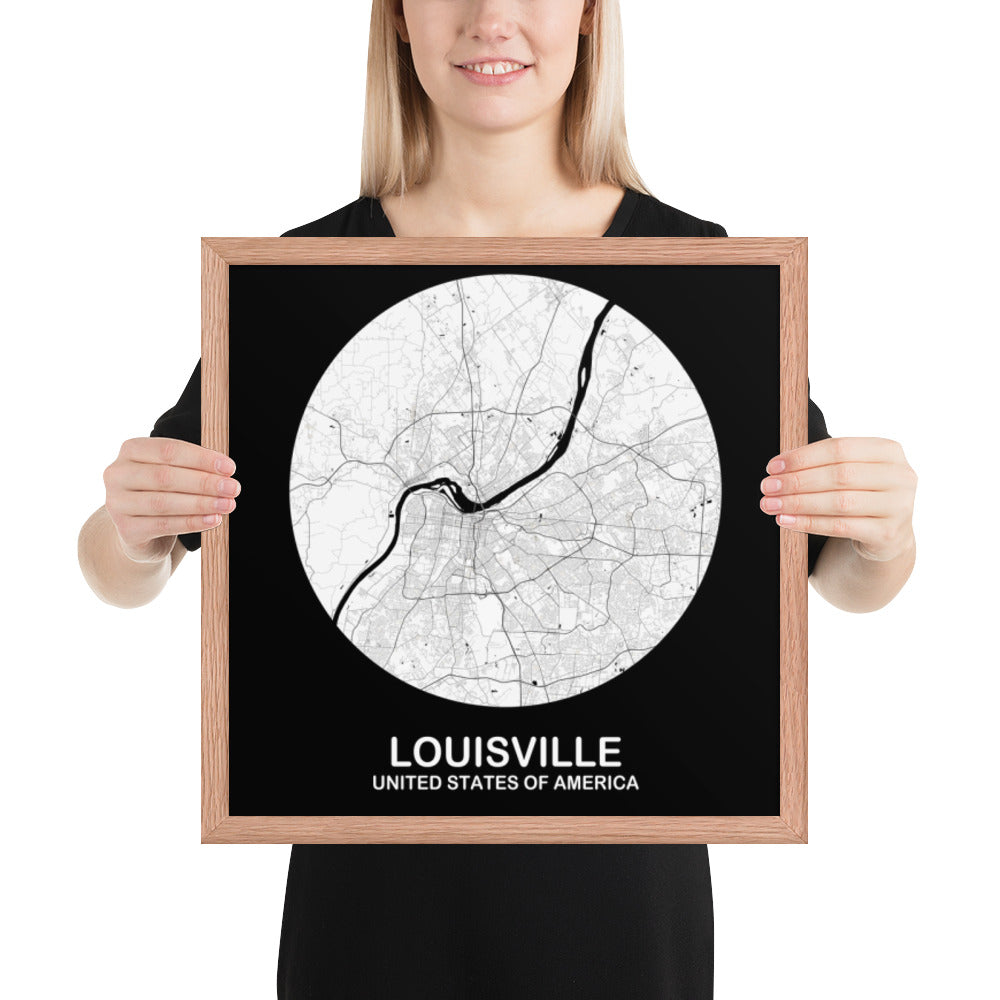 Louisville Circular White Framed Map