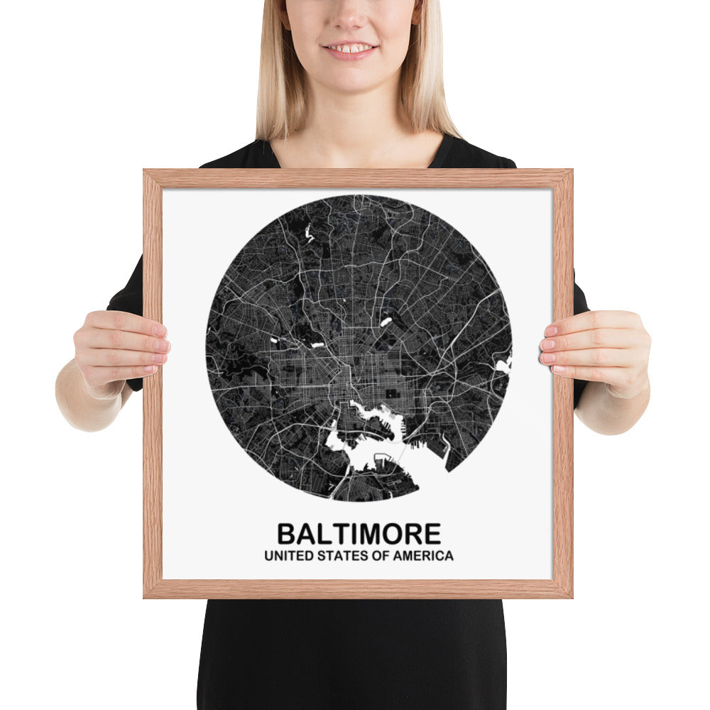 Baltimore Circular Black Framed Map