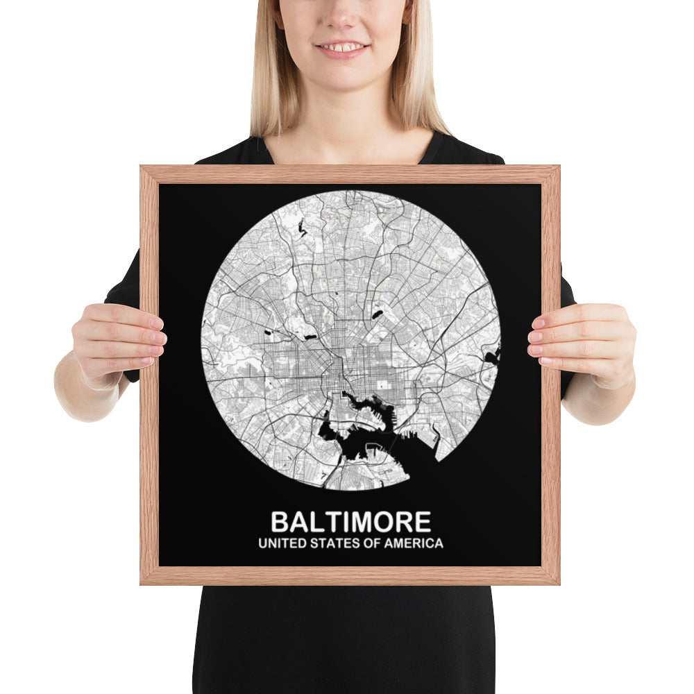 Baltimore Circular White Framed Map