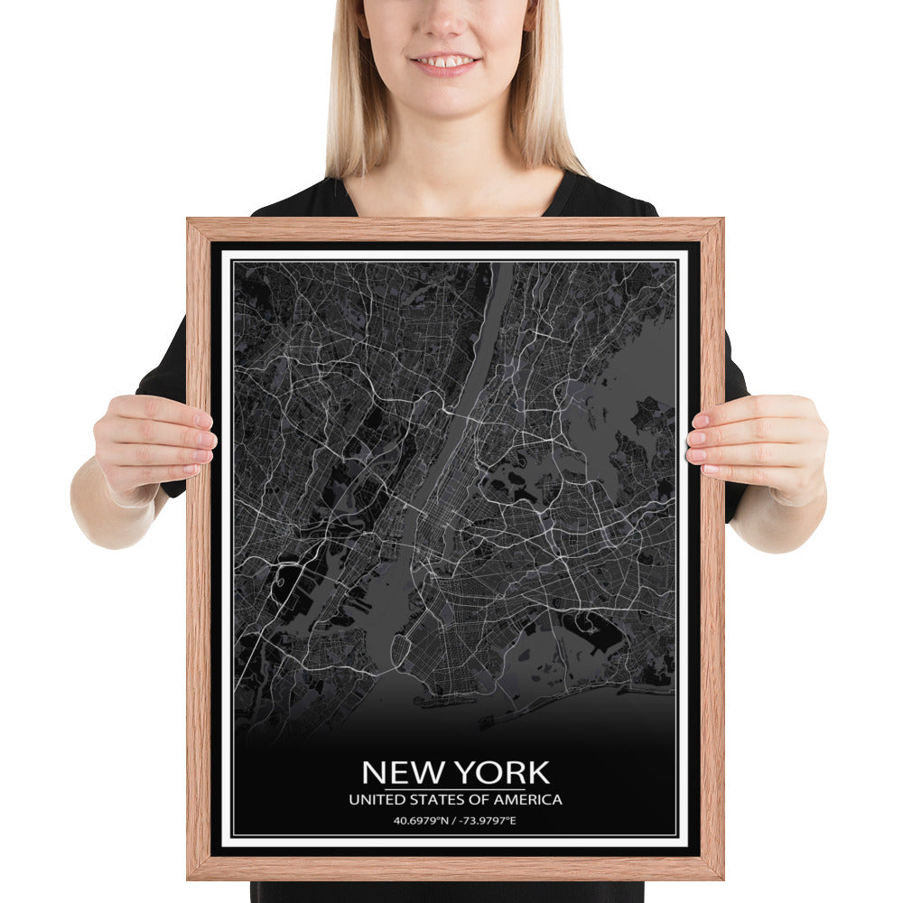 New York Black Framed Map