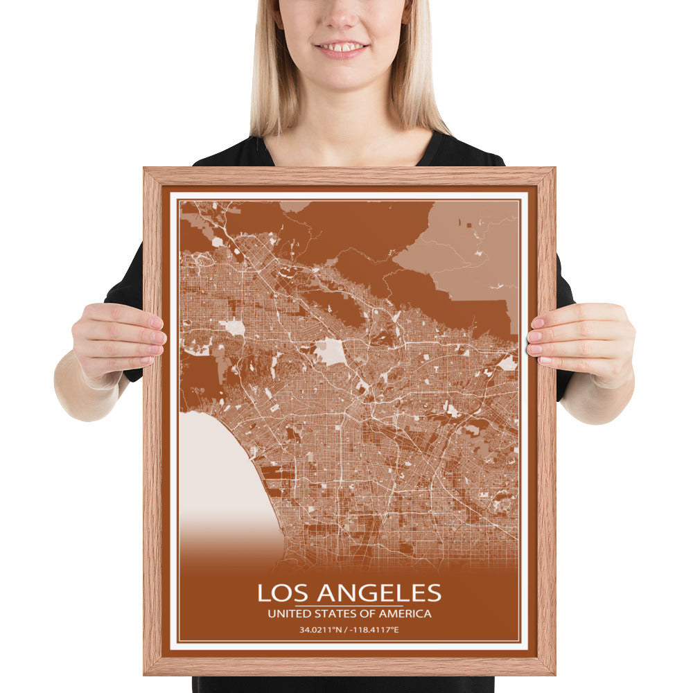 Los Angeles Brown and White Framed Map