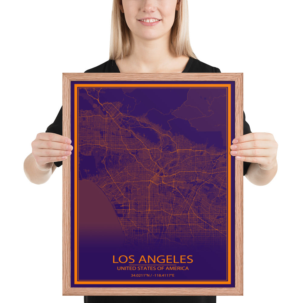 Los Angeles Purple and Orange Framed Map