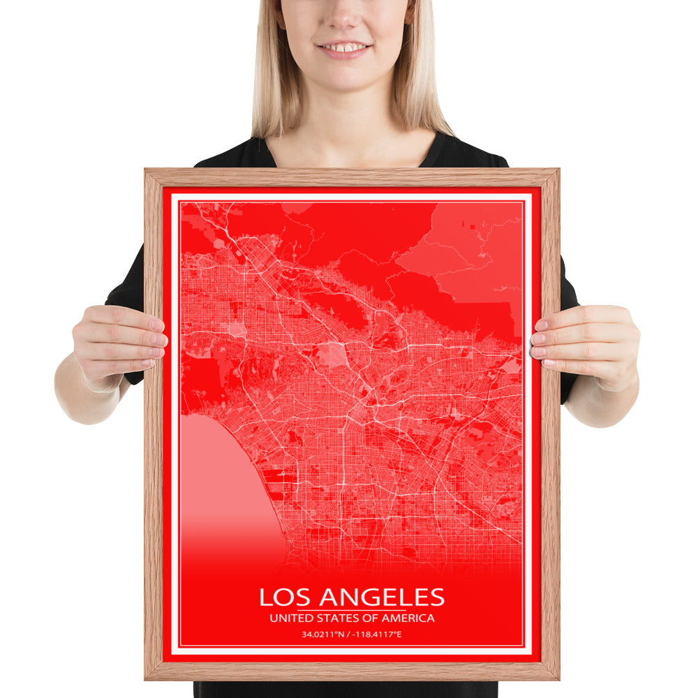 Los Angeles Red and White Framed Map