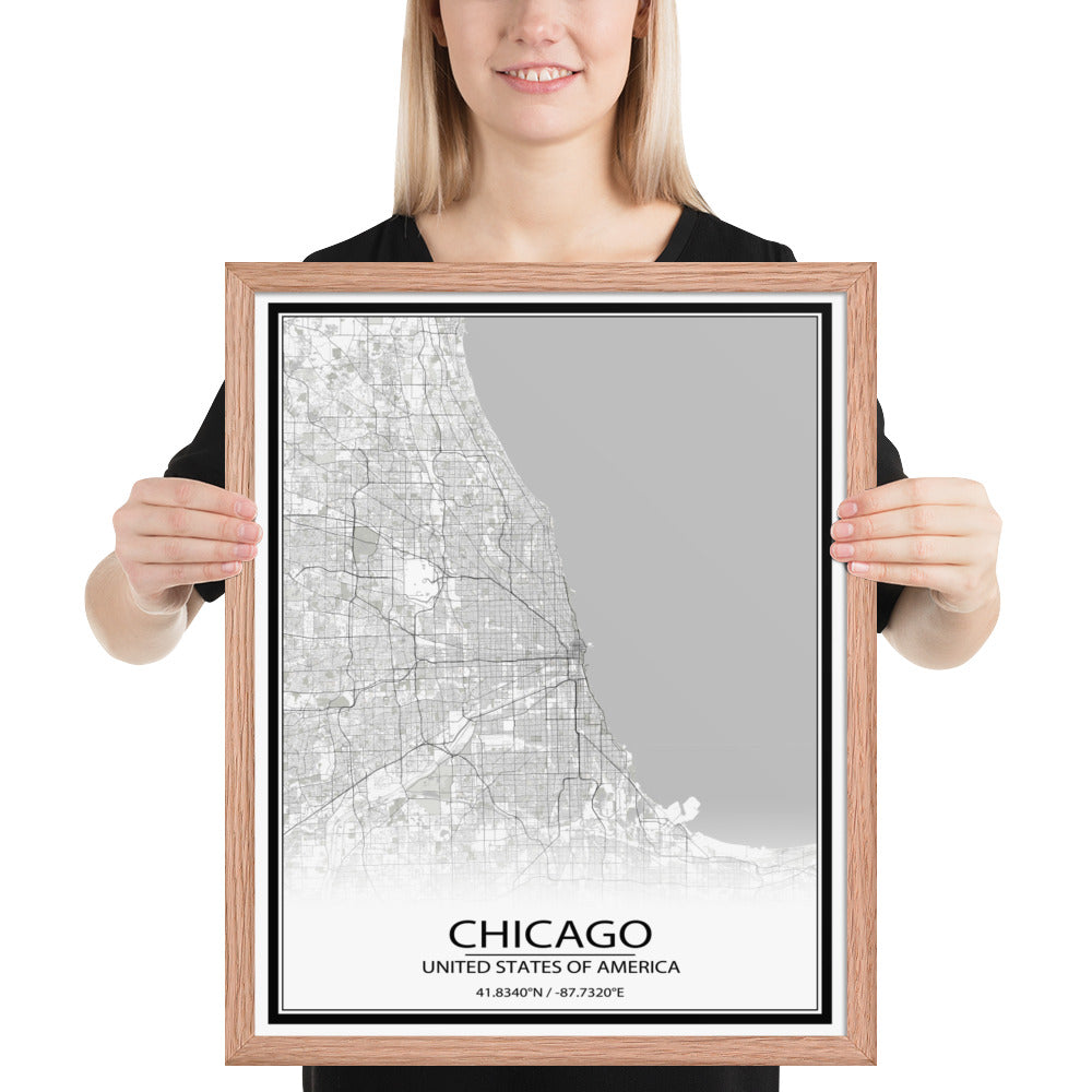 Chicago White Framed Map