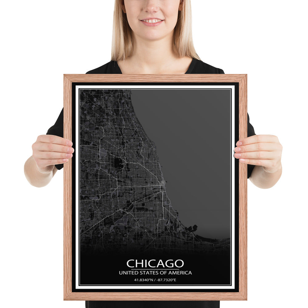 Chicago Black Framed Map