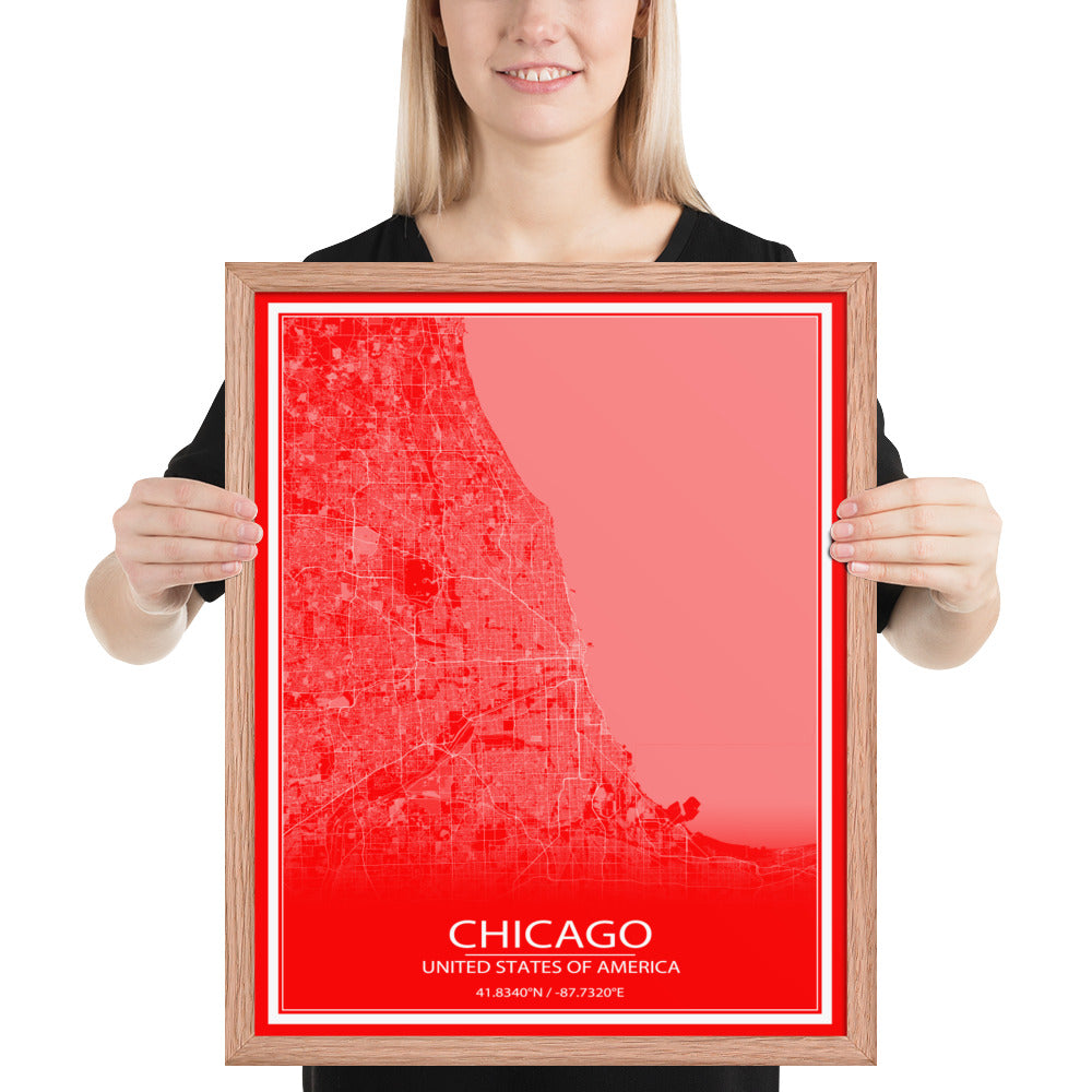 Chicago Red and White Framed Map