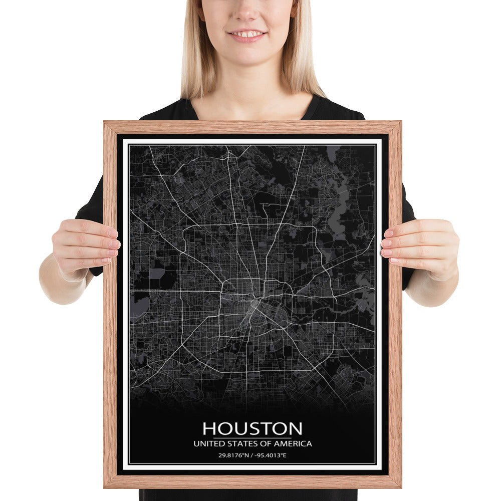 Houston Black Framed Map