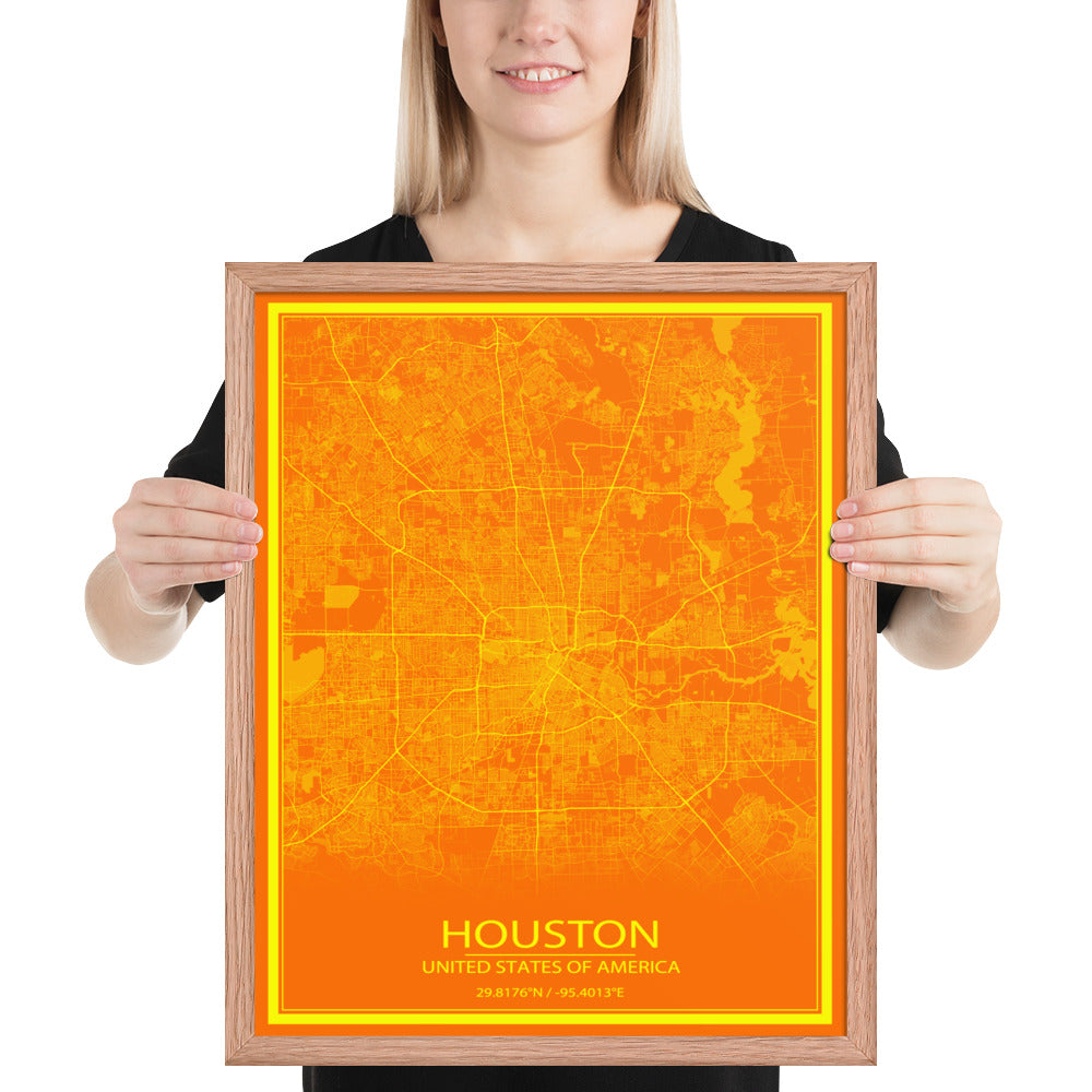 Houston Orange and Yellow Framed Map