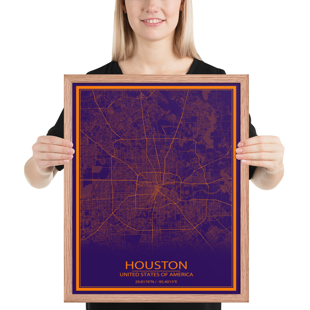 Houston Purple and Orange Framed Map